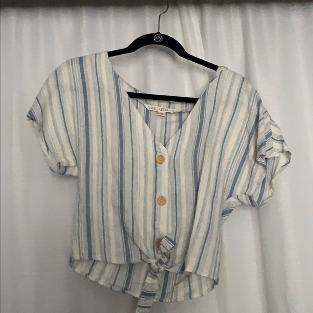 Blue and white striped crop top